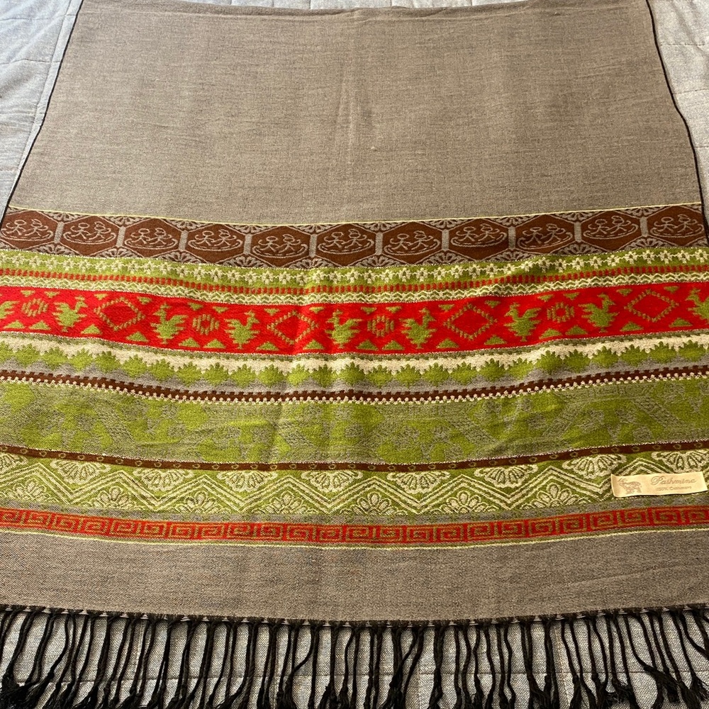 Pashmina 100% Cashmire Multicolor Patterned Large Scarf